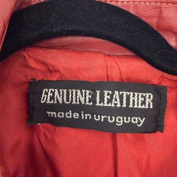 deep red leather trench coat S - Picture 6 of 11